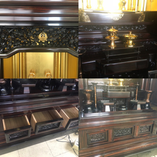 【中古品】黒丹正三方【金箔厨子】金剛堂 創価学会 日蓮正宗 仏壇 仏具 セット 内扉電動開閉式 照明付 兵庫県直接取引
