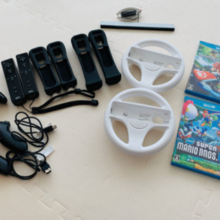 Wii U、Wii Fit、「スーパーマリオ」「マリオカート」、リモコン、ハンドル等必要アクセサリ全て Wii U、Wii Fit、「スーパーマリオ」「マリオカート」、リモコン