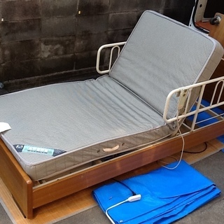 【介護ベッドにも】フランスベッドの電動リクライニングベッド コイルスプリングマットレス付＆手すり付 福祉用品 組立も可　の画像