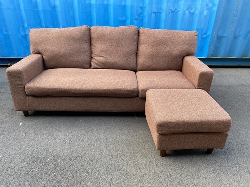 ソファ オットマン付き 茶 3Pソファ 中古品