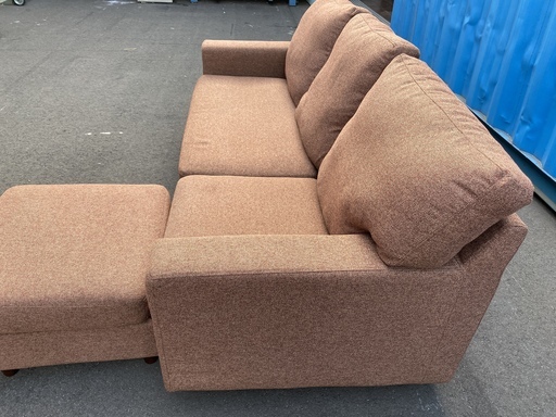 ソファ オットマン付き 茶 3Pソファ 中古品
