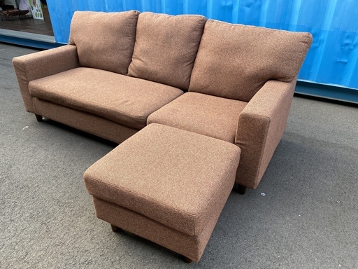 ソファ オットマン付き 茶 3Pソファ 中古品