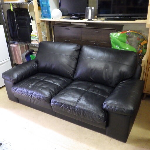 格安！店舗受け渡し可能　ニトリ 本革レザー 3人掛け ソファ 黒/ブラック　クッション取外可 Nステイツ　札幌市内限定配送