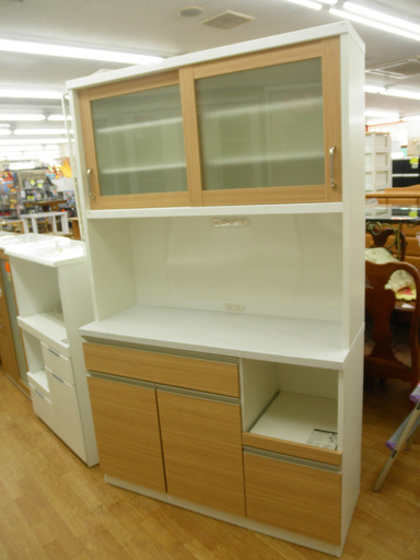 キッチンボード レンジボード 幅120㎝ 茶×白 大容量！　西岡店