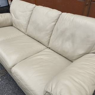 Italsofa イタルソファ ソファ 3シーター 本革 ベージュ 高級 中古品の画像