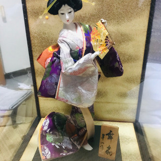 日本人形 舞扇 ガラスケース付き
