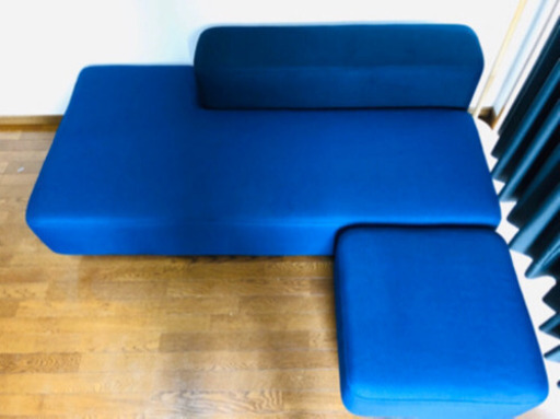 ★美品★ 無印良品 ソファベンチ カバー、オットマン付き　インクブルー×ネイビー