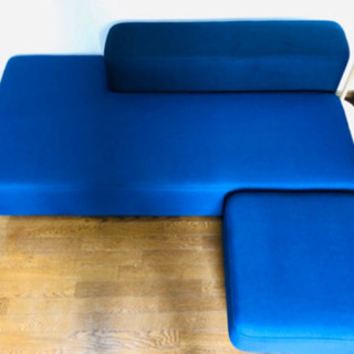 ★美品★ 無印良品 ソファベンチ カバー、オットマン付き　インクブルー×ネイビーの画像