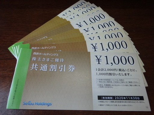最新 西武ホールディングス 共通割引券 20枚　有効期限：2020年11月30日