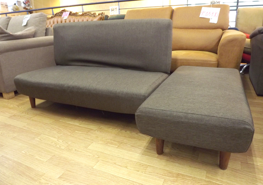 2人掛けソファ オットマン付き 布製 ブラウン 茶色 幅:120cm 札幌 西岡店