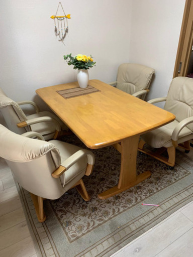 ダイニングテーブルセット4人用大型180×90肘付き回転式多機能チェアー