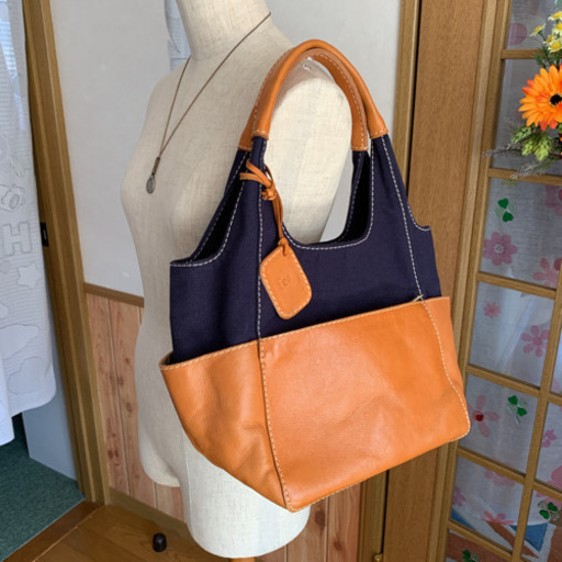 fes トートバッグ　キャンパス地×カウレザー　ネイビー