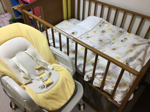 決まりました⭐︎ベビーベッド、電動ハイローチェア、ベビー羽毛布団セット