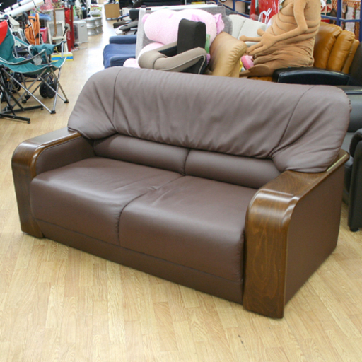 2人掛けソファ ソフトレザー ブラウン 幅155cm ☆ PayPay(ペイペイ)決済可能 ☆ 札幌市 清田区 平岡