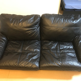 ニトリ本革ソファ3人掛け（黒）の画像
