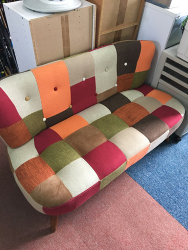 欧米風 パッチワーク お洒落 2人掛け ソファー