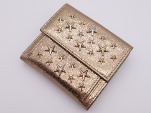 《JIMMY CHOO/スタースタッズ 二つ折り財布》ABランク ゴールド 箱有
