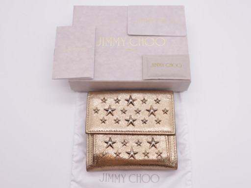 《JIMMY CHOO/スタースタッズ 二つ折り財布》ABランク ゴールド 箱有