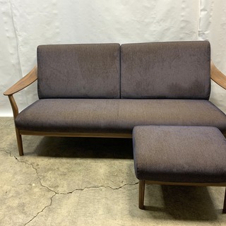 定価40万円以上！ 新作 新品同様 カリモク 家具 ベーシック 3人掛ソファ 布張り 長椅子 WW57モデル スツール付き 布B547 中古の画像