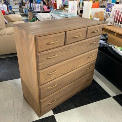 中古 店舗近郊送料格安 起立木工 木目のキレイな5段チェスト 整理タンス ブラウン基調 BR 幅102cm×奥46cm×高105cm