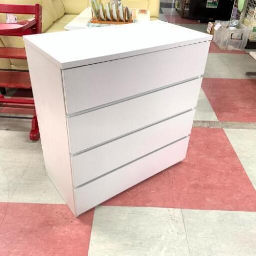 中古 店舗近郊送料格安 ホワイトカラー 4段ミニチェスト 整理タンス WH 幅79cm×奥40cm×高81cm