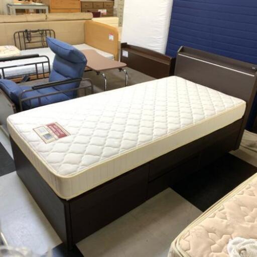 中古 片側収納付き シングルベッド ブラウン系 BR 幅210cm×奥98cm×高91cm 【店舗近郊限定販売】