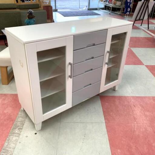 中古 店舗近送料格安 キャビネット キッチンカウンター キッチン収納 サイドボード ホワイト WH 幅120cm×奥42cm×高90cm