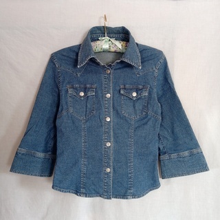 sold out デニム シャンブレー　ウエスタンシャツ　７分袖　M