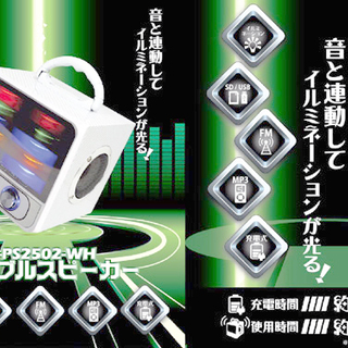 新品！イルミネーション ポータブルスピーカー FMラジオ MP3 SD USB イコライザー リチウムイオンバッテリー 充電式 リモコン LED 災害時用の画像