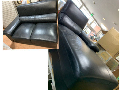 取引中L字ソファ レザー調　合皮？　二個セット  しげん屋