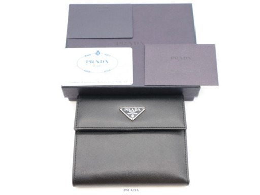 《PRADA/サフィアーノ 三つ折り財布》M170A ブラック Sランク 極美品