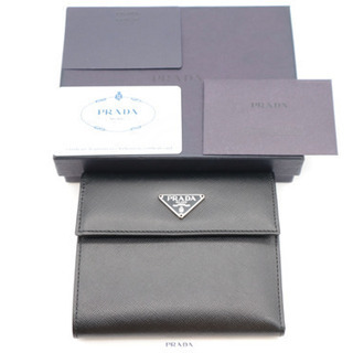 《PRADA/サフィアーノ 三つ折り財布》M170A ブラック Sランク 極美品
