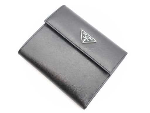 《PRADA/サフィアーノ 三つ折り財布》M170A ブラック Sランク 極美品