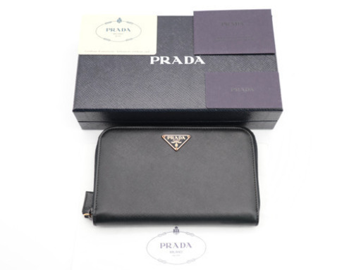 《PRADA/サフィアーノ ラウンドファスナー長財布》 ABランク ブラック