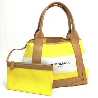 BALENCIAGA バレンシアガ 339933 ポーチ付き ロゴ トートバッグ ネイビーカバS ハンドバッグ キャンバス×レ