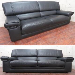 貴重！ 入手困難 formenti フォルメンティ黒 厚革 2人掛けワイドソファ