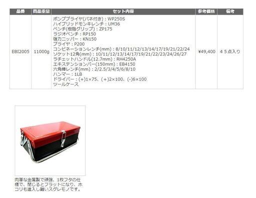 工具セット　エビちゃん　ＥＢＩ２００５ 初めて手にされる工具セットとしてもオススメの充実した内容です。