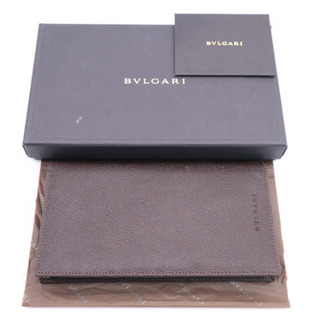 BVLGARI/型押しロゴ 二つ折り札入れ》ブラウン 箱 Aランク 極美品