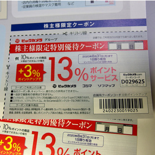 ビックカメラ 株主優待券 4,000円分 と 特別優待クーポン2枚 優待券 株主 優待 お買物券の画像