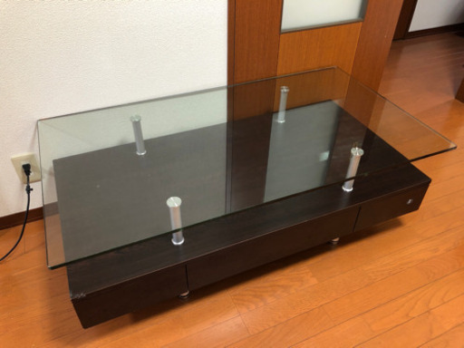 ガラス ローテーブル 引き出し付き