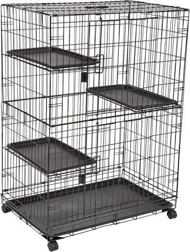 猫用ケージ (Amazonベーシック) 大型 3階層 91cm x 56cm x 130cm ブラック ほぼ新品