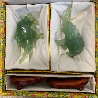 翡翠 ペア象 台座付き