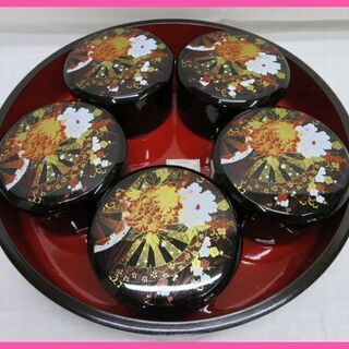 未使用 寿司桶丼6点セット ちらし寿司 華やぐ絵柄のユリア樹脂 