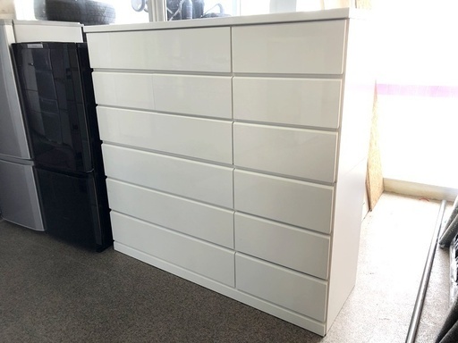 札幌近郊　送料無料　6段ハイチェスト ホワイト　白色 高さ約129㎝ 横約134.5㎝ 縦約45㎝