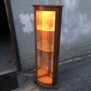 ★発送可★ 動作〇 ライト付コーナーショーケース [ 35x35角 高さ 144cm ] ブラウン ◆ ガラスケース ディスプレイ お酒 フィギュア 雑貨等に