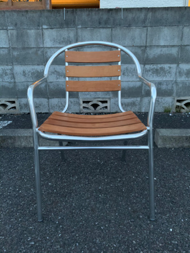 【美品】アルミ＋チーク　ガーデンチェア　４脚　スタッキング可能