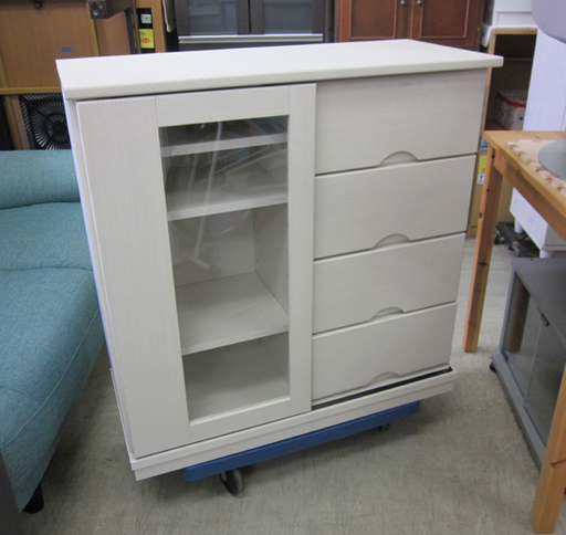 スライド式食器棚 木製 幅80cm ホワイト ニトリ キャビネット  南12条店