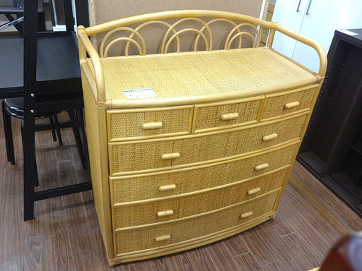 札幌 引き取り 籐/竹 編み込み チェスト タンス 5段 衣類収納 ローチェスト