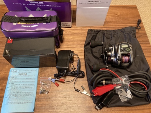 【未使用】シマノ(SHIMANO) 電動リール フォースマスター 301DH(左ハンドル)+シーキング12V/8Aバッテリーセット