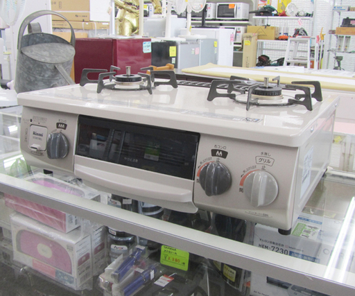 19年製 都市ガス ガステーブル 幅59cm リンナイ RT33NJH 左強火 水無しグリル ☆ PayPay(ペイペイ)決済可能 ☆ 札幌市 北区 屯田